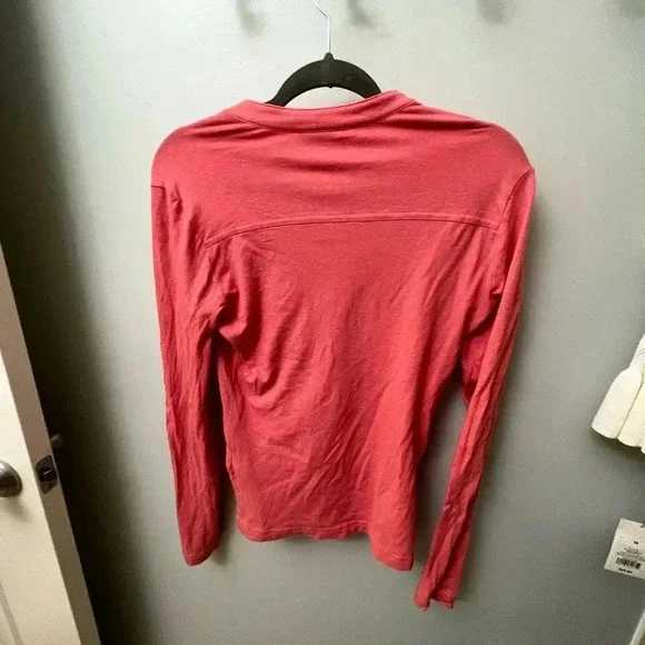 Tory Burch ruffle button long sleeve top Romilly pink coral salmon medium - Picture 7 of 13